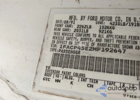 1991 Ford Mustang Gt/Cobra Gt из США, поврежденный, VIN 1FACP45E2MF192647